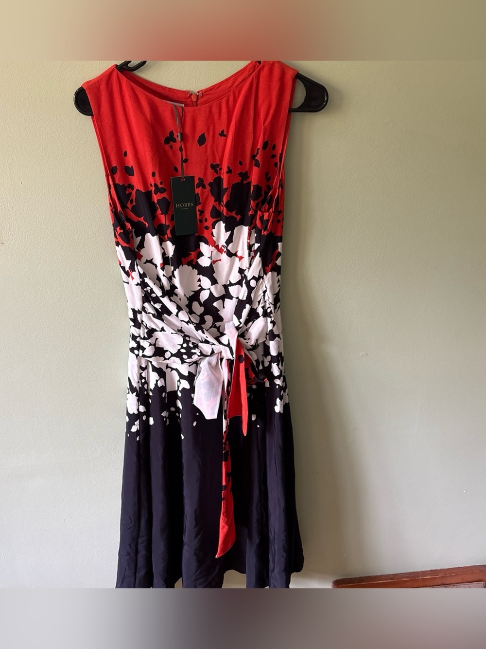Hobbs of London Connie  Dress - Sleeveless Midi Navy/ Orange/ White Size 8 US